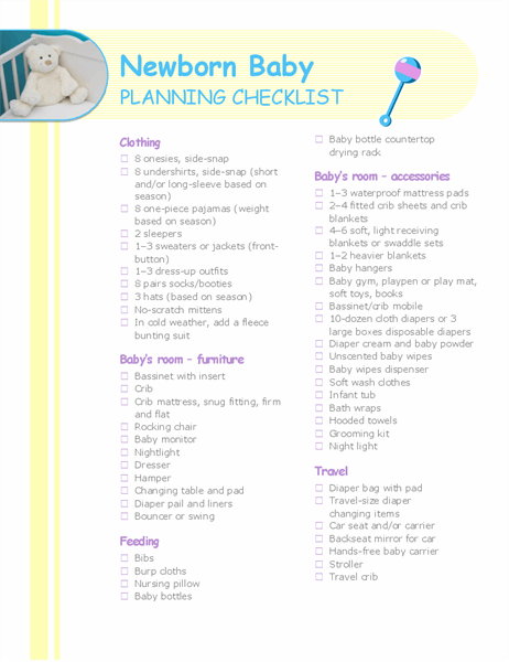Newborn baby planning checklist