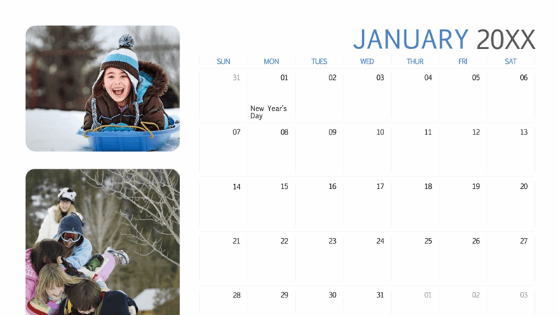 All-year photo calendar (Sun-Sat)