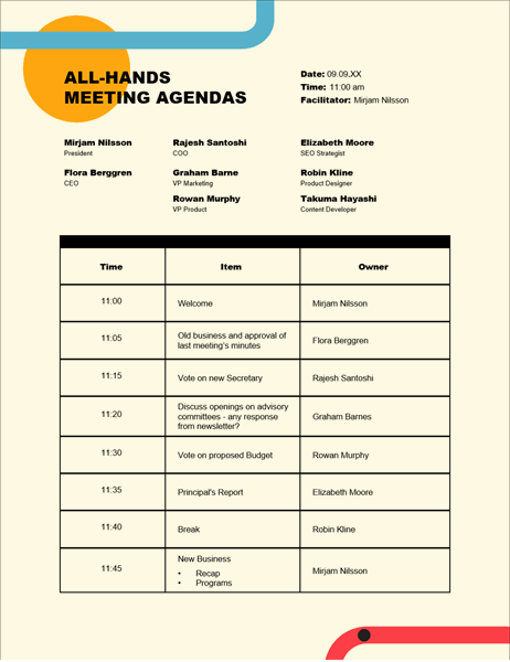 Metropolitan meeting agenda