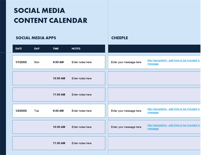Social media calendar