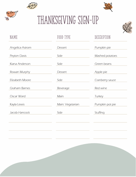  friendsgiving Sign Up Sheet Template 