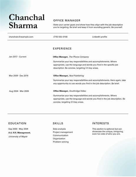 Classic office manager resume