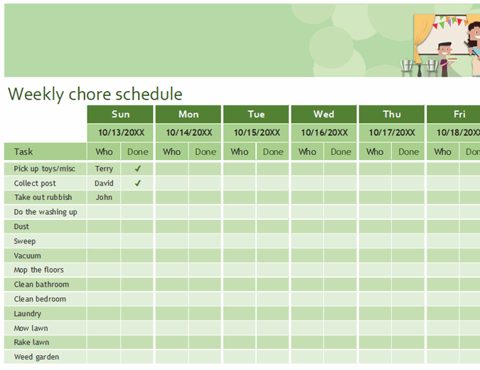 Weekly chore schedule