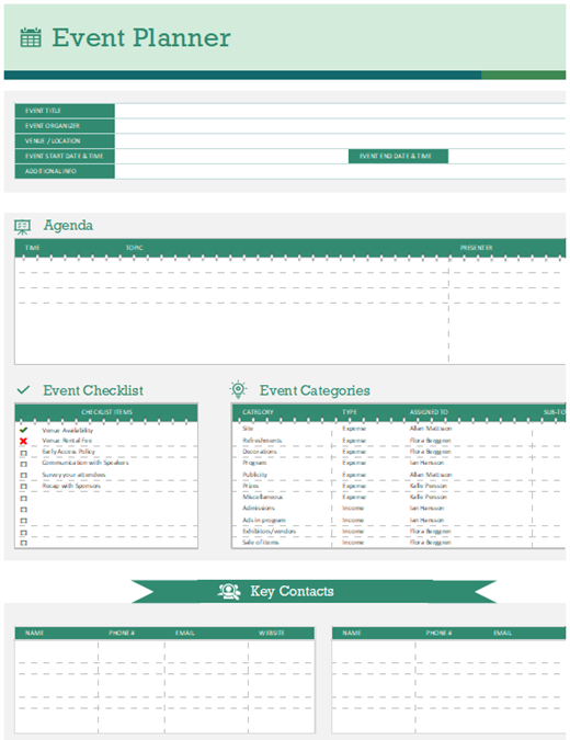 Event planner and timeline Event planner and timeline