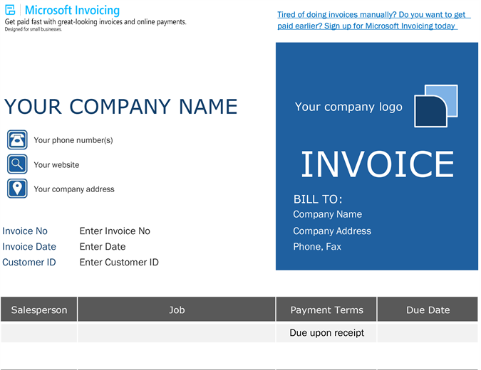 Order invoice with Microsoft Invoicing