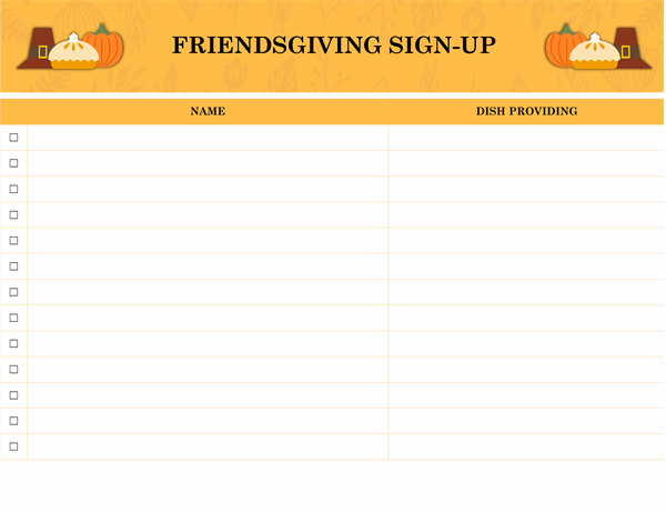 Friendsgiving Sign Up Sheet Template