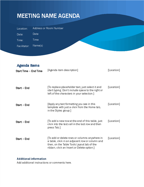 outlook meeting agenda template