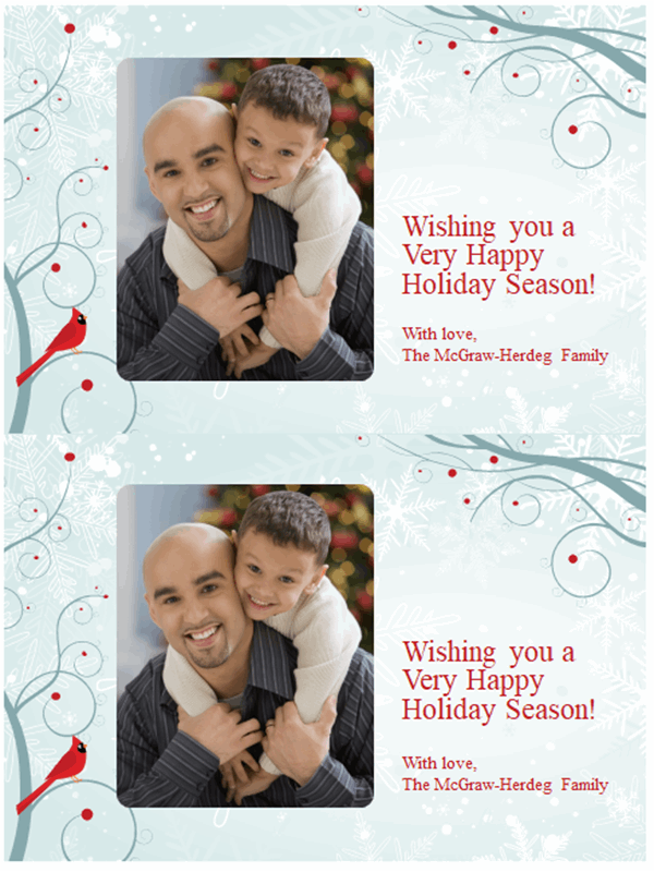 Snowflake holiday photo cards (two per page) Snowflake holiday photo cards (two per page)