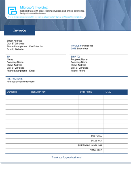 Standard sales invoice with Microsoft Invoicing