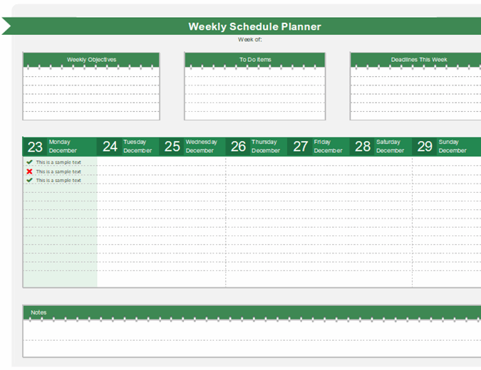 Weekly Schedule Planner Excel Summafinance