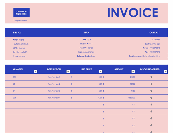 Small business sales invoice