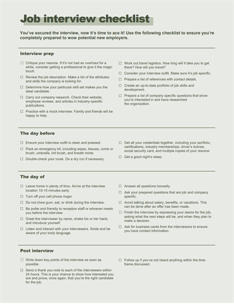 Job interview checklist Job interview checklist