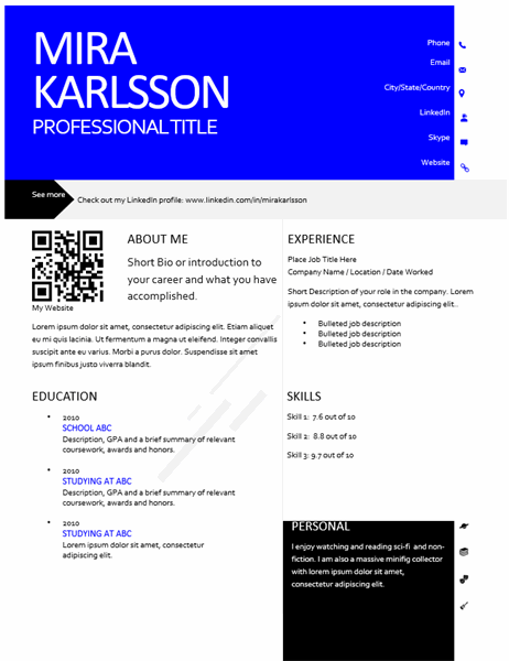 Modern resume with QR code
