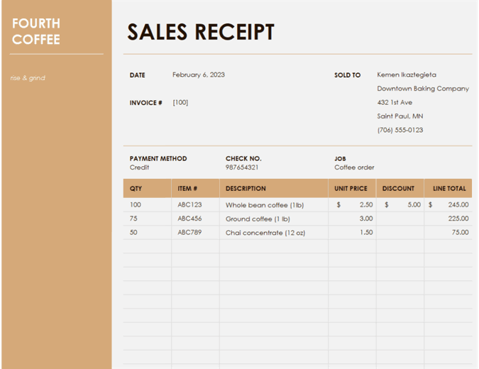 Word Template Receipt from binaries.templates.cdn.office.net