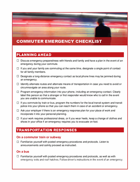 Commuter emergency checklist