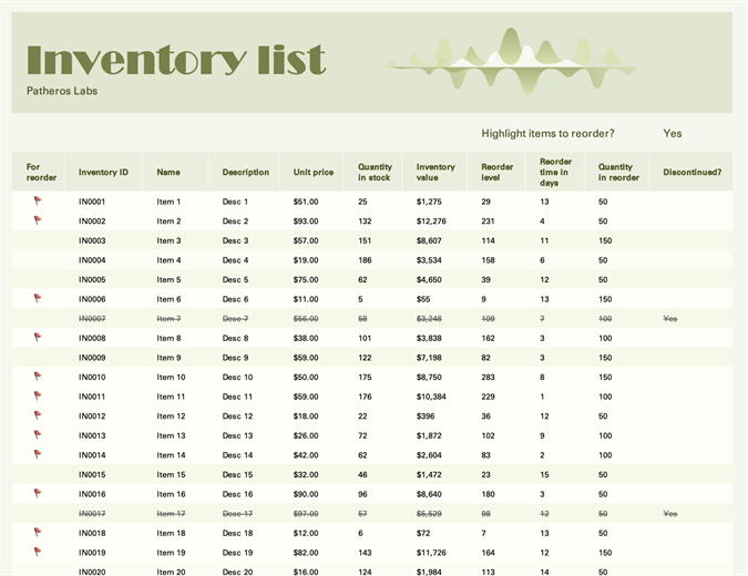 invoice and inventory in excel template