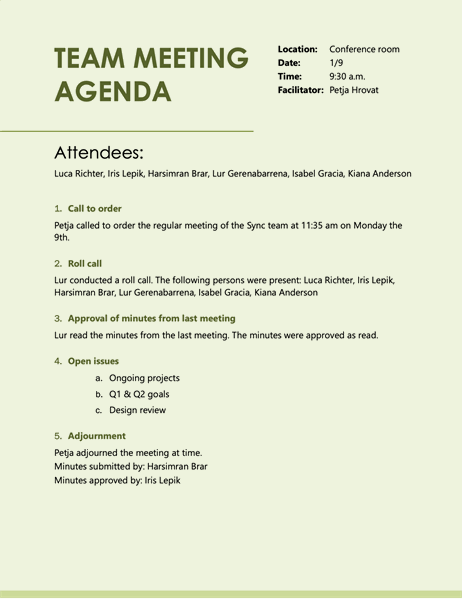 Featured image of post Casual Meeting Agenda Template / Create a high quality document online now!