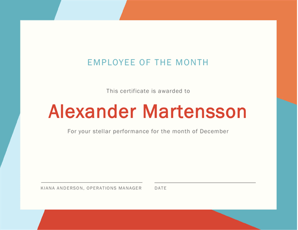 Employee of the month certificate