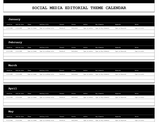 Social media platform editorial calendar