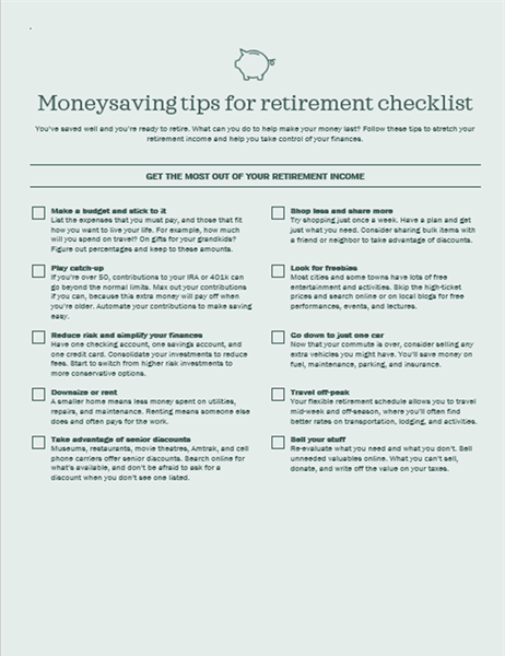 Money saving tips for retirement checklist Money saving tips for retirement checklist