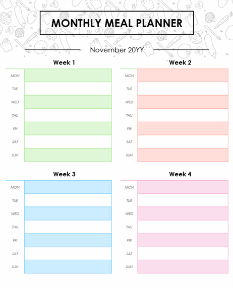 menu calendar template 2017