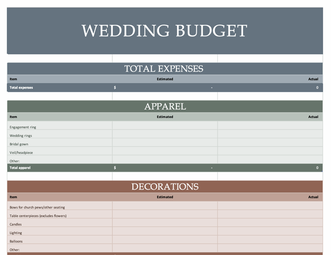 wedding budget planner template excel