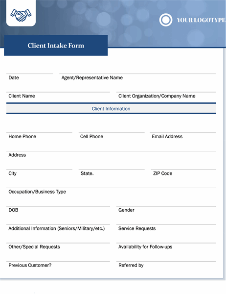 Small business client intake form