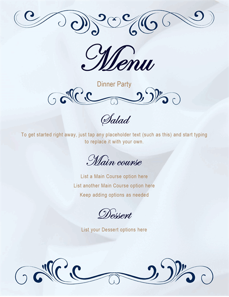 Scroll dinner party menu