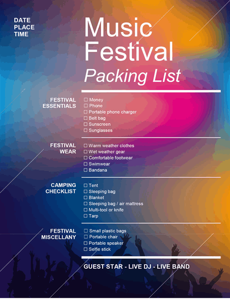 Music festival packing checklist