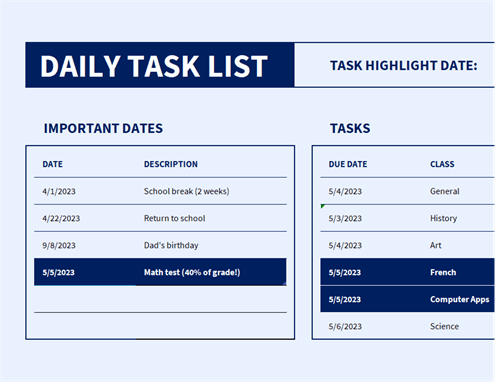 Daily task list