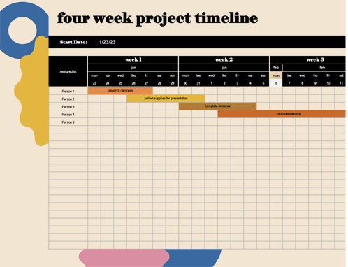 Four week project timeline