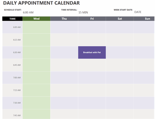 Daily Appointment Calendar Week View