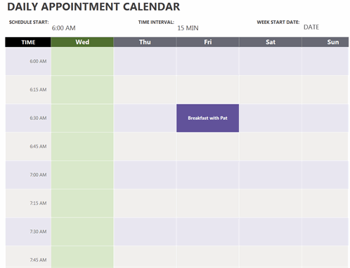 daily appointment calendar week view