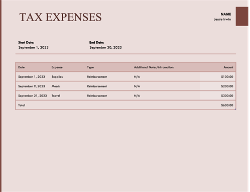 Tax expense journal