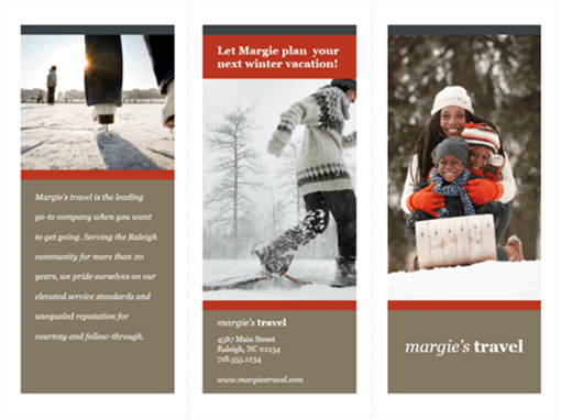 Tri-fold travel brochure (Snowy design)
