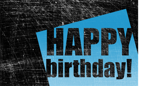 Birthday card, scratched background (black, blue, half-fold)