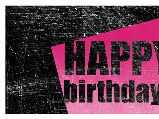 Birthday card, scratched background (pink, black, half-fold)