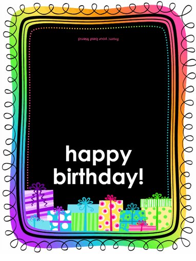 Birthday card (gifts on black background, half-fold)