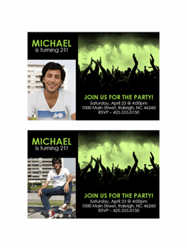 Party invitation (green on black)