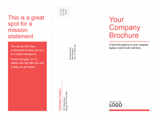 Tri-fold business, medical brochure (red, white design)