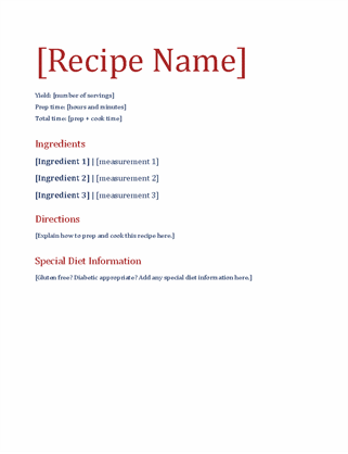 Microsoft Office Recipe Template from binaries.templates.cdn.office.net
