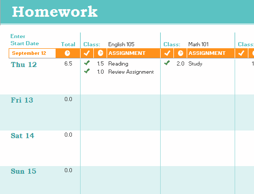 Homework schedule