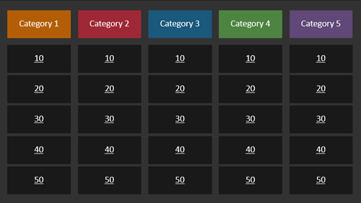Quiz show game (multicolor categories, widescreen) Quiz show game (multicolor categories, widescreen)