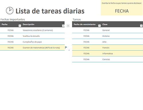 Lista de tareas diarias Lista de tareas diarias
