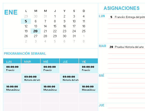 Calendario para estudiantes Calendario para estudiantes