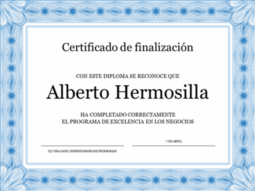Certificado de finalización (azul)