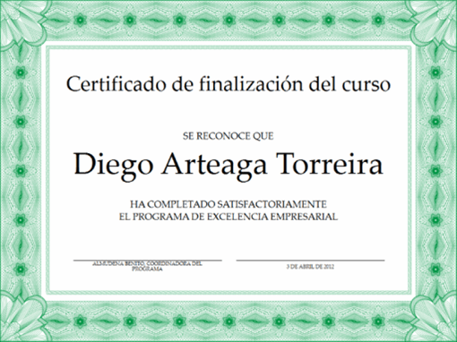 Certificado de finalización del curso (verde)