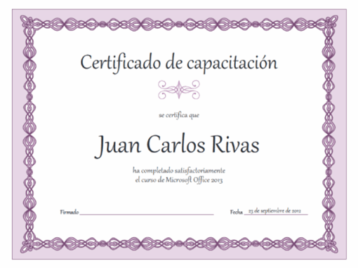 Certificado de capacitación (diseño con cadena púrpura)