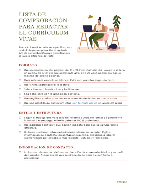 Lista de comprobación para redactar el currículum vítae Lista de comprobación para redactar el currículum vítae