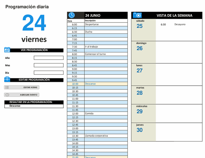 Programación diaria de trabajo